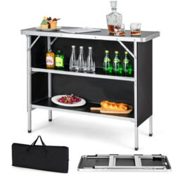Costway Folding Camping Table Aluminum Portable Picnic Table 2-Tier Open Shelves W/ Bag - thumbnail 1