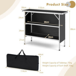 Costway Folding Camping Table Aluminum Portable Picnic Table 2-Tier Open Shelves W/ Bag - thumbnail 2