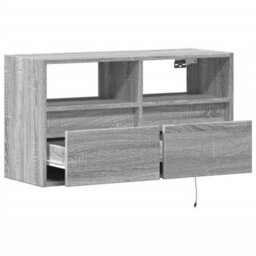 Berkfield Tv Wall Cabinet With Led Lights Grey Sonoma 80X31X45 Cm - thumbnail 9