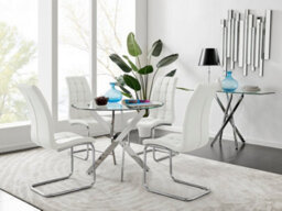 Furniturebox Uk Novara Chrome Metal Round Glass Dining Table And 4 White Murano Dining Chairs - thumbnail 1