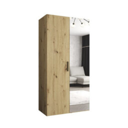 Arte Bari Ii Hinged Door Wardrobe 100Cm In Oak Artisan - Compact Natural Charm With Mirrored Convenience - thumbnail 2