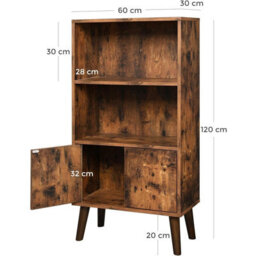 Songmics Retro Bookcase, 2-Tier Bookshelf With Doors, Storage Cabinet For Books, Photos, Decorations In Living Room, Office - thumbnail 8