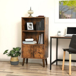 Songmics Retro Bookcase, 2-Tier Bookshelf With Doors, Storage Cabinet For Books, Photos, Decorations In Living Room, Office - thumbnail 2
