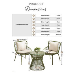 Furniturebox Zuma Green Garden Bistro Set, 2 Seat Metal Garden Table & Chairs Coffee Bistro Table Set, Outdoor Patio Bistro Set - thumbnail 7