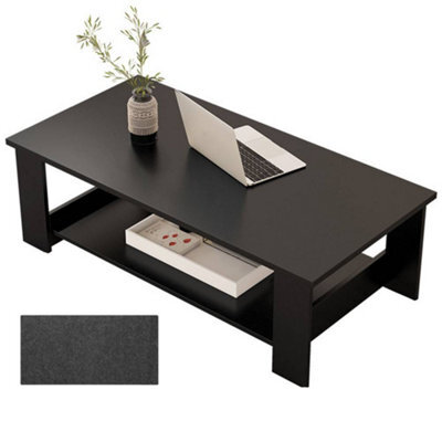 Modern Coffee Table Living Room Tea Side End Desk With Lower Storage Shelf Black - image 1