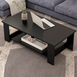 Modern Coffee Table Living Room Tea Side End Desk With Lower Storage Shelf Black - thumbnail 4