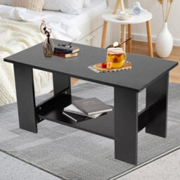 Modern Coffee Table Living Room Tea Side End Desk With Lower Storage Shelf Black - thumbnail 6