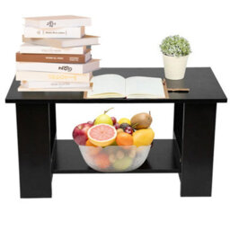 Modern Coffee Table Living Room Tea Side End Desk With Lower Storage Shelf Black - thumbnail 3