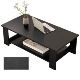 Modern Coffee Table Living Room Tea Side End Desk With Lower Storage Shelf Black - thumbnail 1