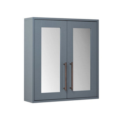 Homestylestore 600 X 650mm Light Grey Wall Mounted Mirrored Door Bathroom Cabinet And Aged Bronze T Bar Handles - image 1
