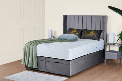 UKBEDFURNITURE Victoria Plush Grey End Opening Divan Ottoman Bed With 54 Inch Headboard - image 1