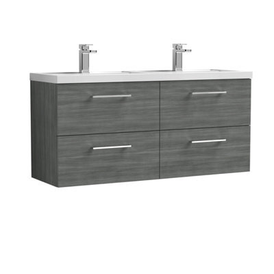 Balterley Level 1200mm Wall Hung 4 Drawer Vanity Unit, Double Polymarble Basin For Modern Bathroom Storage - Anthracite Woodgrain - image 1