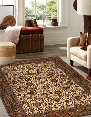 RugsX Wool Carpet Kashqai 4362 103 Flowers, Frame Beige / Claret  67X130 Cm - image 1