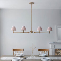 Luminosa Lighting Luminosa Santiago Brushed Aged Brass Plate Pendant Light With Peachy Keen Fabric Leaf Shade 16Cm 4X B22 - thumbnail 3
