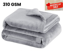 Ameha Fleece Plain Blanket, Lightweight & Reversible Throw For Travel, Bed & Sofa Blanket, Silver King 200X240Cm