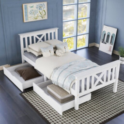 Abrihome Wooden Bed Frame With Drawers Single Storage Bed Solid Pine Wood, 3Ft Guest Bed For Adults, Kids, Teenagers - thumbnail 9