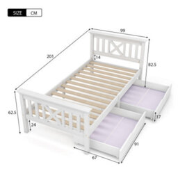 Abrihome Wooden Bed Frame With Drawers Single Storage Bed Solid Pine Wood, 3Ft Guest Bed For Adults, Kids, Teenagers - thumbnail 8