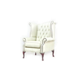 Chesterfield High Back Wing Chair Shelly White Real Leather Bespoke In Queen Anne Style - thumbnail 3