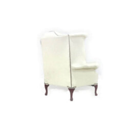 Chesterfield High Back Wing Chair Shelly White Real Leather Bespoke In Queen Anne Style - thumbnail 7
