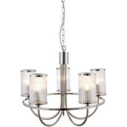 Loops Multi Arm Hanging Ceiling Pendant Light - Bright Nickel Plate & Ribbed Bubble Glass Shade - 5 X 6W Led E14 - thumbnail 1