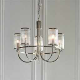 Loops Multi Arm Hanging Ceiling Pendant Light - Bright Nickel Plate & Ribbed Bubble Glass Shade - 5 X 6W Led E14 - thumbnail 3
