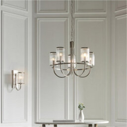 Loops Multi Arm Hanging Ceiling Pendant Light - Bright Nickel Plate & Ribbed Bubble Glass Shade - 5 X 6W Led E14 - thumbnail 4