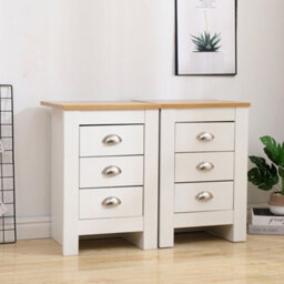 Furniturehmd 3 Darwer Wooden Bedside Tables Set Of 2 Bedside Cabinet Storage Unit White And Oak - thumbnail 2