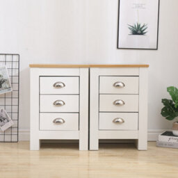 Furniturehmd 3 Darwer Wooden Bedside Tables Set Of 2 Bedside Cabinet Storage Unit White And Oak