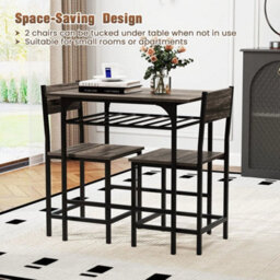 3 Piece Wood Rectangular Table & Chair Set Space Saving Dinette Set - thumbnail 5