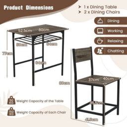 3 Piece Wood Rectangular Table & Chair Set Space Saving Dinette Set - thumbnail 2