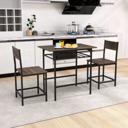 3 Piece Wood Rectangular Table & Chair Set Space Saving Dinette Set - thumbnail 3