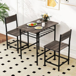 3 Piece Wood Rectangular Table & Chair Set Space Saving Dinette Set - thumbnail 1