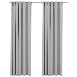 Berkfield Premium Linen-Look Blackout Curtains With Hooks 2 Pcs Grey 140X245 Cm