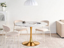 Beliani Dining Table Boca White Marble 120 Cm 120 Cm - thumbnail 2