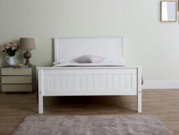 Save On Goods UK 4Ft Small Double Pure White,wood Bed Fame Wooden High Foot End,solid Panel Bed Frame.shaker Style - thumbnail 2