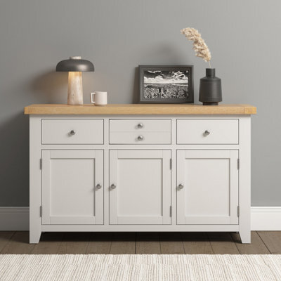 Seconique Windsor 3 Door 3 Drawer Sideboard Ivory And Oak Top Fully Assembled - image 1