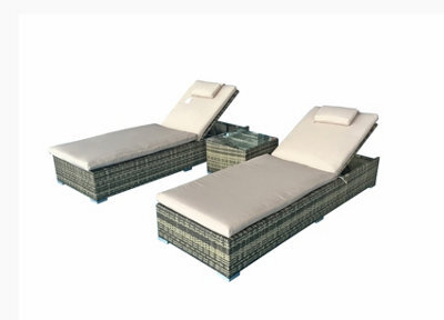 Signature Weave Jessica Wicker 2 X Sun Lounger Chair &side Drinks Table Brown - image 1