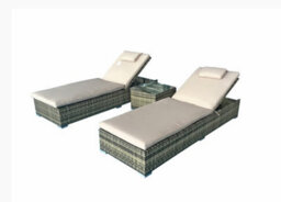Signature Weave Jessica Wicker 2 X Sun Lounger Chair &side Drinks Table Brown - thumbnail 1