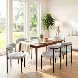 2Pcs Dining Chairs Round Upholstered Boucle Kitchen Dining - thumbnail 4