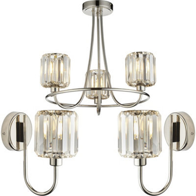 Loops 3 Light Semi Flush Ceiling Lamp & 2X Matching Wall Lights - Bright Nickel Frosted Glass Chandelier - image 1