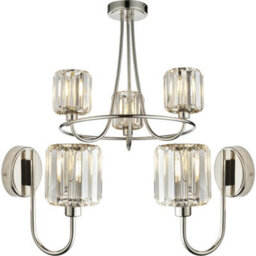 Loops 3 Light Semi Flush Ceiling Lamp & 2X Matching Wall Lights - Bright Nickel Frosted Glass Chandelier - thumbnail 1