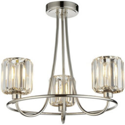 Loops 3 Light Semi Flush Ceiling Lamp & 2X Matching Wall Lights - Bright Nickel Frosted Glass Chandelier - thumbnail 2