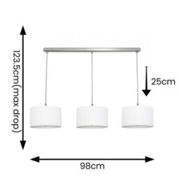 Valuelights Reni White Drum Shade 3 Drop Bar Brushed Chrome Diner Ceiling Pendant Light - thumbnail 7