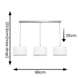 Valuelights Reni White Drum Shade 3 Drop Bar Brushed Chrome Diner Ceiling Pendant Light - thumbnail 6