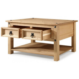Mercers Furniture Corona 2 Drawer 1 Shelf Coffee Table Solid Wood Pine Wooden With Mexican Styling - thumbnail 2
