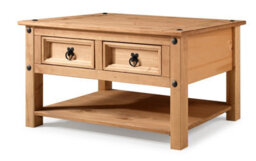 Mercers Furniture Corona 2 Drawer 1 Shelf Coffee Table Solid Wood Pine Wooden With Mexican Styling - thumbnail 4