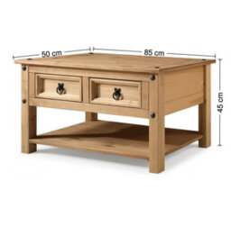 Mercers Furniture Corona 2 Drawer 1 Shelf Coffee Table Solid Wood Pine Wooden With Mexican Styling - thumbnail 5