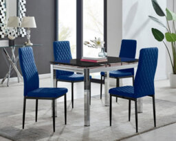 Furniturebox Uk Enna Black Glass Extending Dining Table And 4 Navy Velvet Milan Black Leg Chairs - thumbnail 1