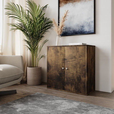 Urbn-Living Urbnliving Height 60Cm 2 Tier Wooden Storage Cabinet Side Furniture Color Rustic Brown With Door Cupboard Bedroom Hallway Shelf - image 1