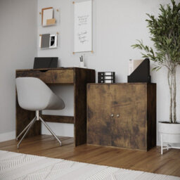 Urbn-Living Urbnliving Height 60Cm 2 Tier Wooden Storage Cabinet Side Furniture Color Rustic Brown With Door Cupboard Bedroom Hallway Shelf - thumbnail 2